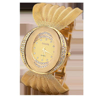Mesh Band Women Watch Fashion Oval Gold Bracelet Alloy Quartz Watch Dress Rhinestone Women'S Wristwatches Ladies Bracelet Clock