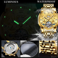 Mechanical Watches Automatic Watch Men Waterproof Stainless Steel Strap Skeleton Gold Watch Male Wristwatch