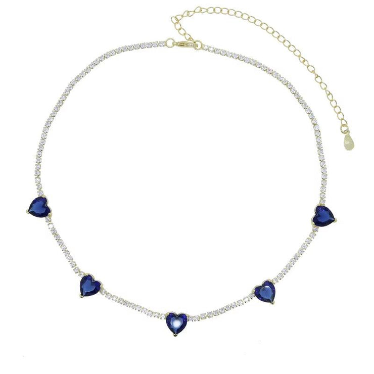 Valentine'S Day Gift Heart Design Fashion Jewelry Gold Color 3Mm CZ Tennis Chain Colorful Heart Stone Choker Necklace