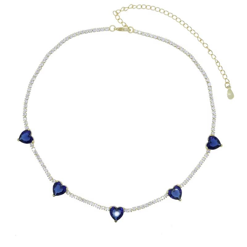 Valentine'S Day Gift Heart Design Fashion Jewelry Gold Color 3Mm CZ Tennis Chain Colorful Heart Stone Choker Necklace