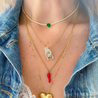 Valentine'S Day Gift Heart Design Fashion Jewelry Gold Color 3Mm CZ Tennis Chain Colorful Heart Stone Choker Necklace