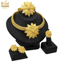 Dubai 24K Gold Color Jewelry Set for Women African Nigerian Necklace Set Earrings and Bracelets Bridal Indian Fashion