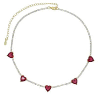 Valentine'S Day Gift Heart Design Fashion Jewelry Gold Color 3Mm CZ Tennis Chain Colorful Heart Stone Choker Necklace