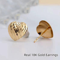 Real 18K Gold Heart Shaped Earrings Pure AU750 Irregular Earrings Simple Fashion Fine Jewelry Gift for Women