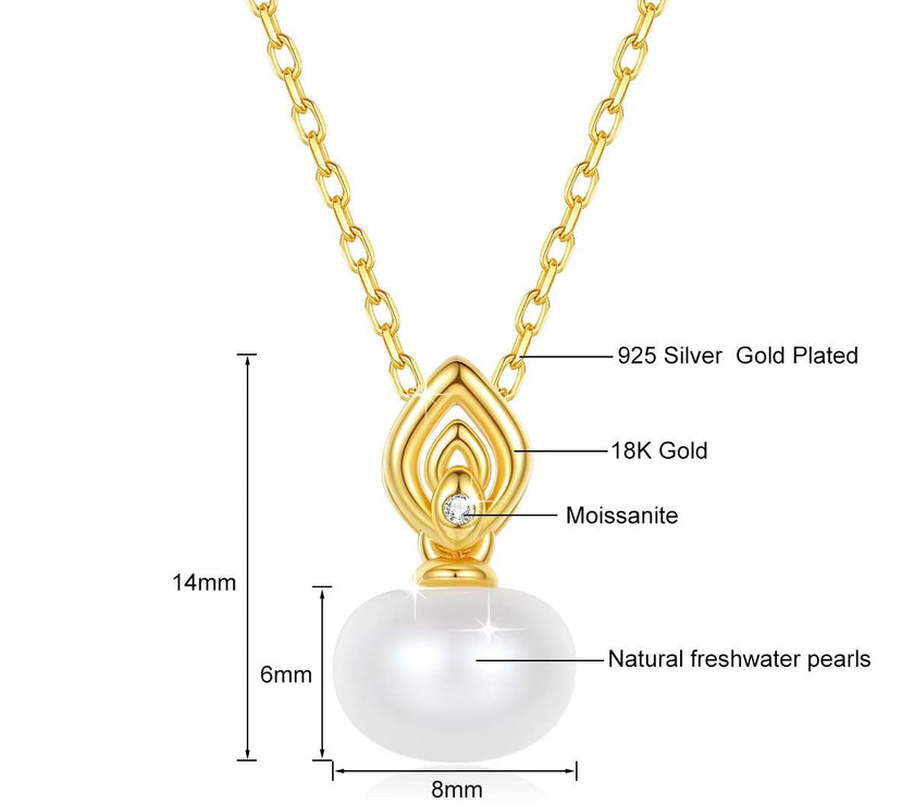 18K Gold Necklace Pendant round Natural Freshwater Pearl AU750 Yellow Gold Pendant Women'S Fine Jewelry Gift with Certificate