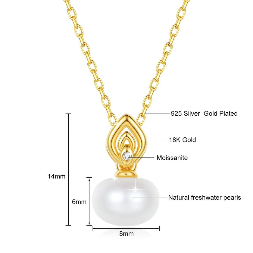 18K Gold Necklace Pendant round Natural Freshwater Pearl AU750 Yellow Gold Pendant Women'S Fine Jewelry Gift with Certificate