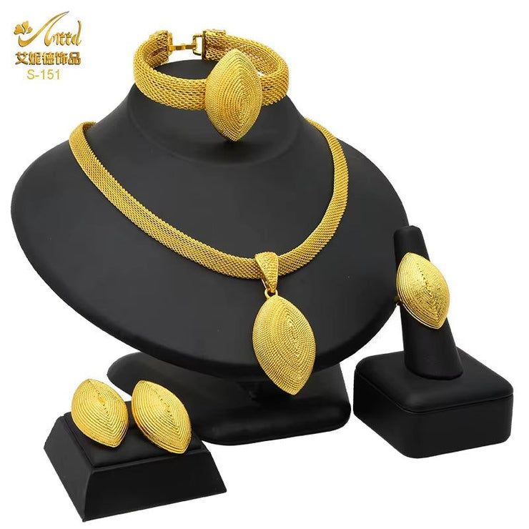 Dubai 24K Gold Color Jewelry Set for Women African Nigerian Necklace Set Earrings and Bracelets Bridal Indian Fashion