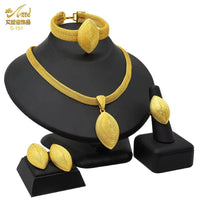 Dubai 24K Gold Color Jewelry Set for Women African Nigerian Necklace Set Earrings and Bracelets Bridal Indian Fashion