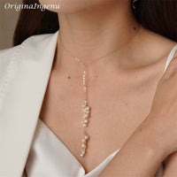 Real 14K Gold Filled Y Necklace Natural Pearl Necklace Gold Choker Handmade Pendants Collier Femme Kolye Collares Boho Jewelry
