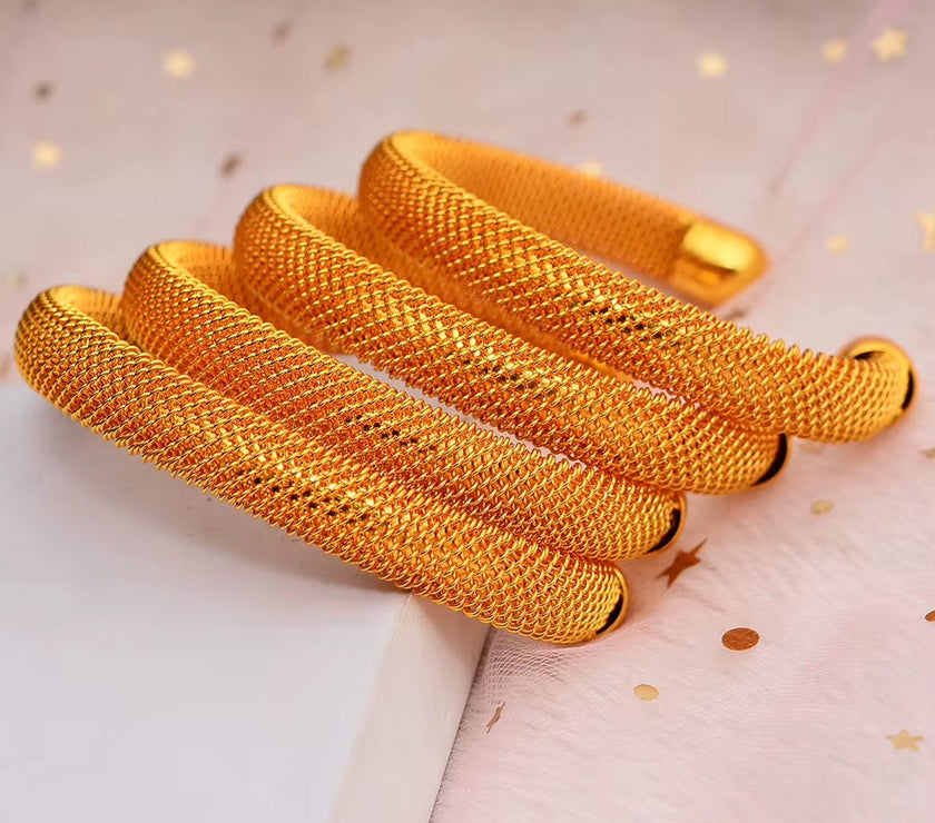 Bridal Wedding Jewelry 4Pcs/Set 24K Dubai Gold Color Cuff Bangle for Women Ethiopian Jewelry Bracelets African Wedding Jewelry for Bangles Party Gifts