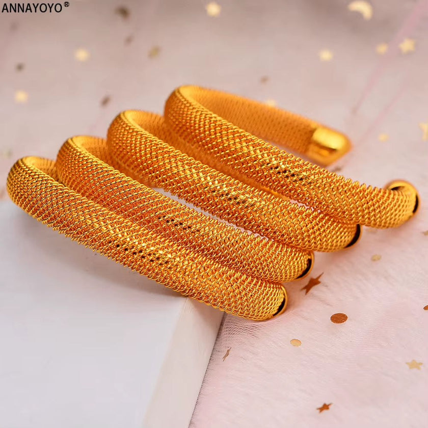 Bridal Wedding Jewelry 4Pcs/Set 24K Dubai Gold Color Cuff Bangle for Women Ethiopian Jewelry Bracelets African Wedding Jewelry for Bangles Party Gifts