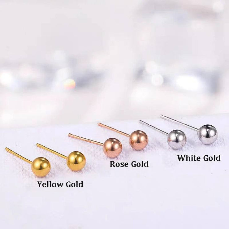 YUNLI Real 18K Gold Stud Earrings Simple Shiny Ball Design Pure AU750 Solid Gold for Women Fine Jewelry Gift EA001