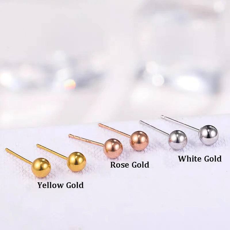 YUNLI Real 18K Gold Stud Earrings Simple Shiny Ball Design Pure AU750 Solid Gold for Women Fine Jewelry Gift EA001