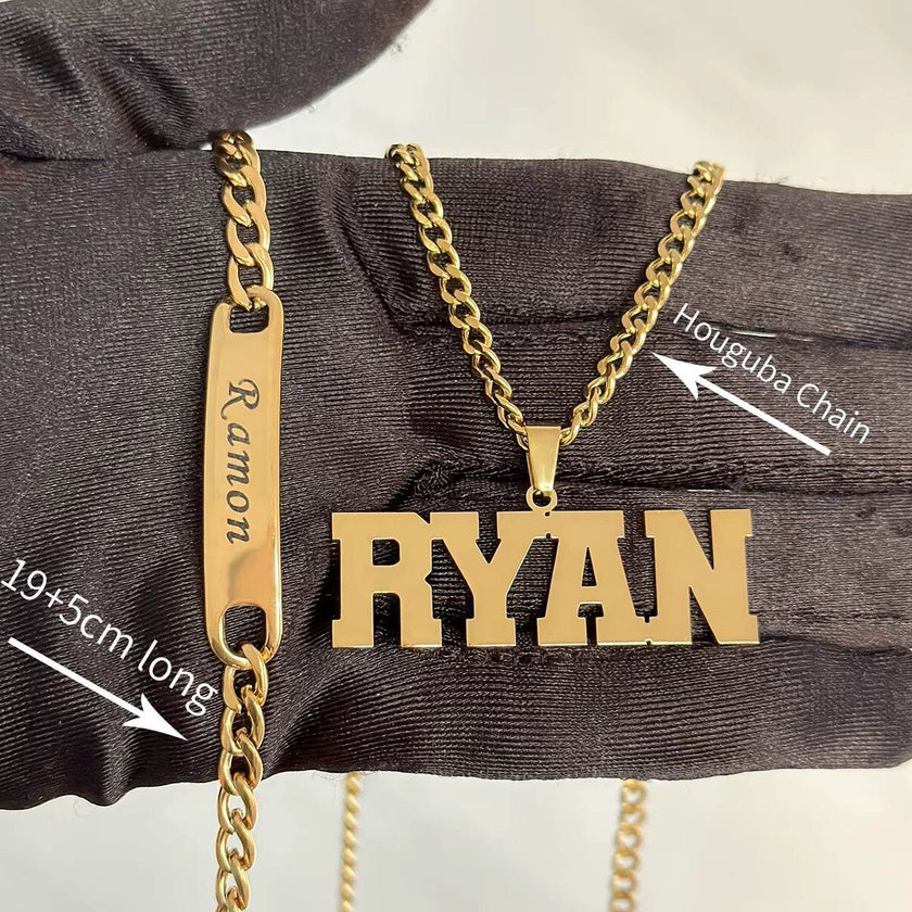 DHQH Original New Custom Name Set Jewelry Stainless Steel Love Crown Name Pendant Engraved Name Children'S Bracelet Necklace Set