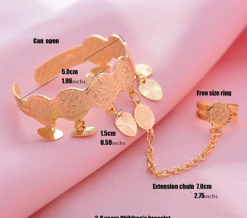 Gold Color Copper Coin Baby Bangles for Kids Cild Dubai Israel Jewelry Gold Cuffbracelet Ring Boys Children Arab Birthday Gifts
