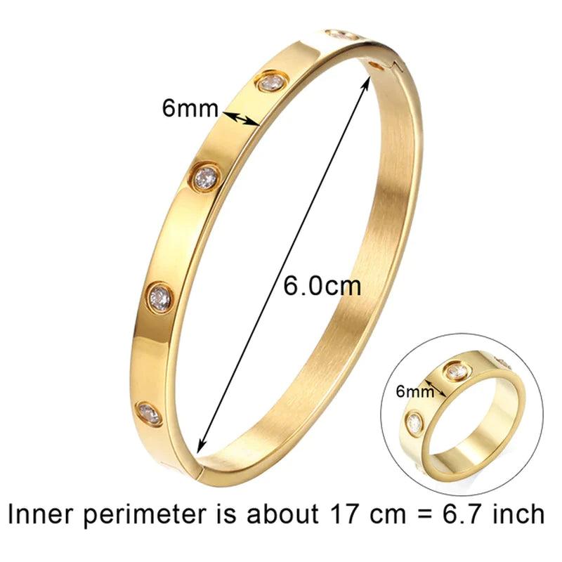 Style Luxury Bijoux Pulseira Feminina Bangle Ring Set Stainless Steel Jewelry Fit Lover Female Crystal Bracelets Rings Fashion Women