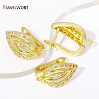 18K Gold Plated Brass Leaf Ear Wire Fasteners,Inlaid Zircon Leaf Earring Hooks,Accessories for Earrings,Supplies for Jewelry