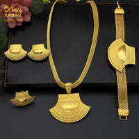 Dubai 24K Gold Color Jewelry Set for Women African Nigerian Necklace Set Earrings and Bracelets Bridal Indian Fashion