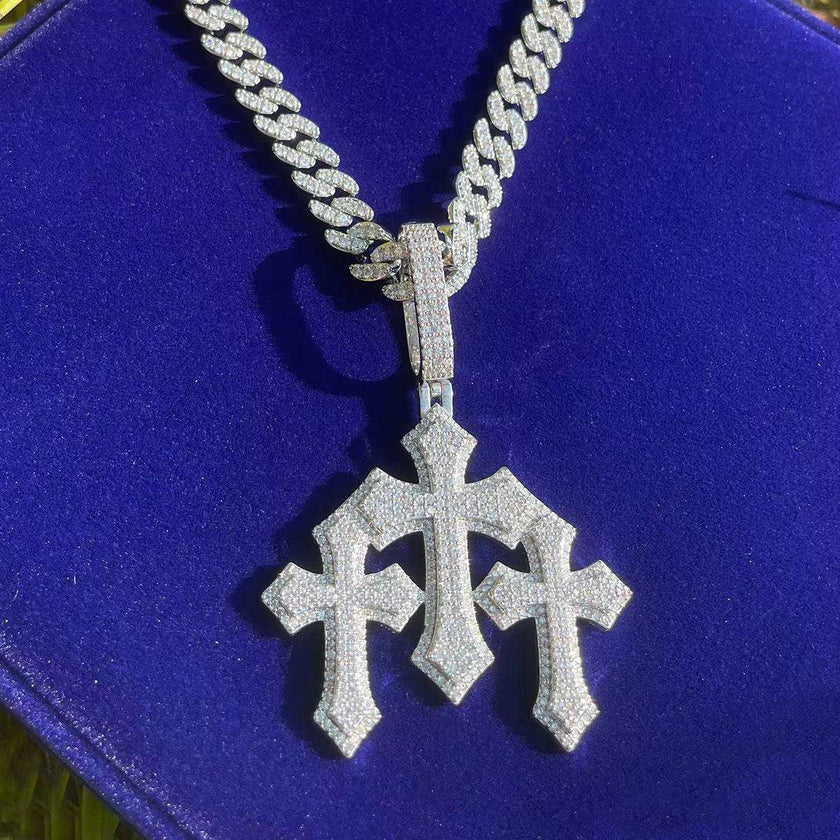 Iced Out Cross for Women White Gold Plated Real Copper Cubic Zirconia Luxury Hip Hop Jewelry