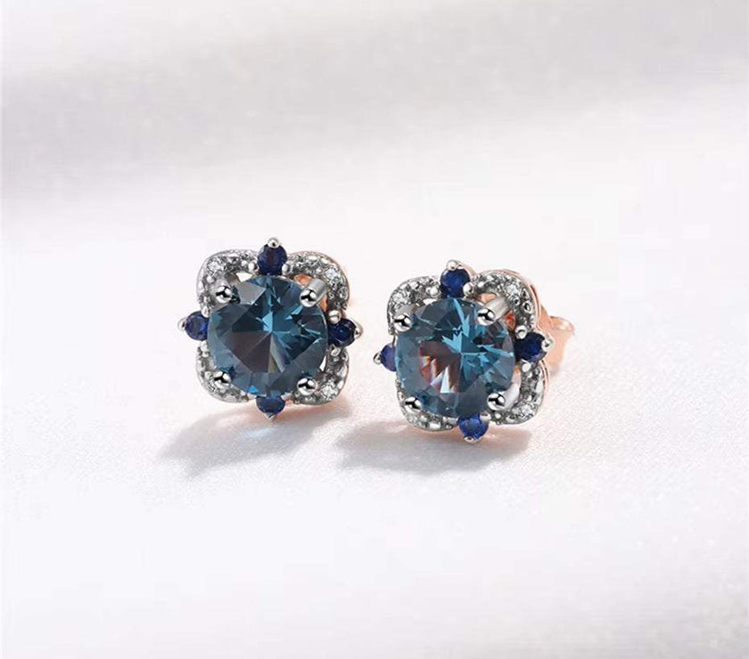 Real 925 Sterling Silver Jewelry Sets London Blue Topaz Created Gemstone for Women Birthday Wedding Fine Jewelry Rose Gold Plate
