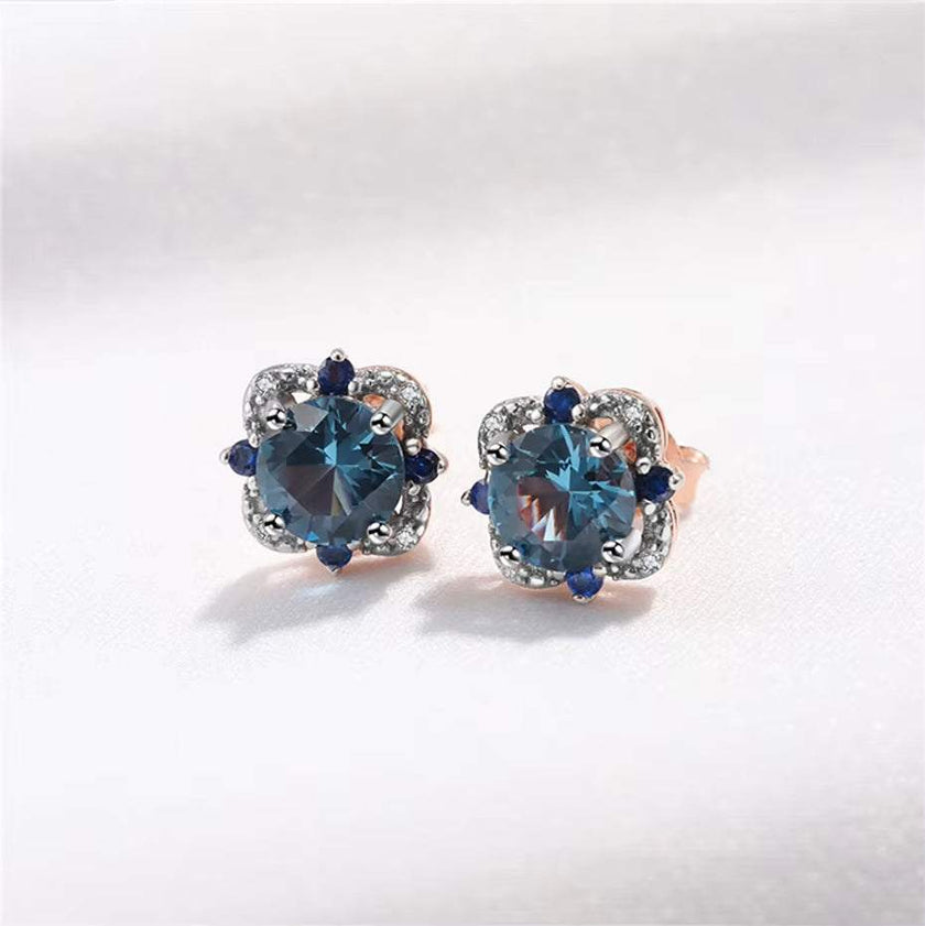 Real 925 Sterling Silver Jewelry Sets London Blue Topaz Created Gemstone for Women Birthday Wedding Fine Jewelry Rose Gold Plate
