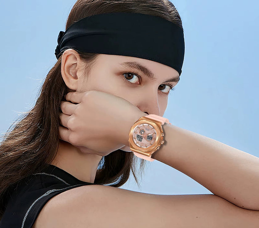 SMAEL Sport Watches Women 50M Waterproof Lady Watches Pink Lover Gifts 8102 Dual Time Diaplay Watches Digital LED Back Light