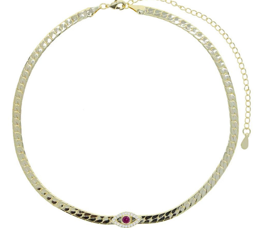 4MM Width Herringbone Chain CZ Evil Eye Charm Choker Necklace Gold Color 2023 New Design Fashion Women Jewelry