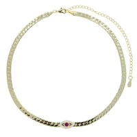 4MM Width Herringbone Chain CZ Evil Eye Charm Choker Necklace Gold Color 2023 New Design Fashion Women Jewelry