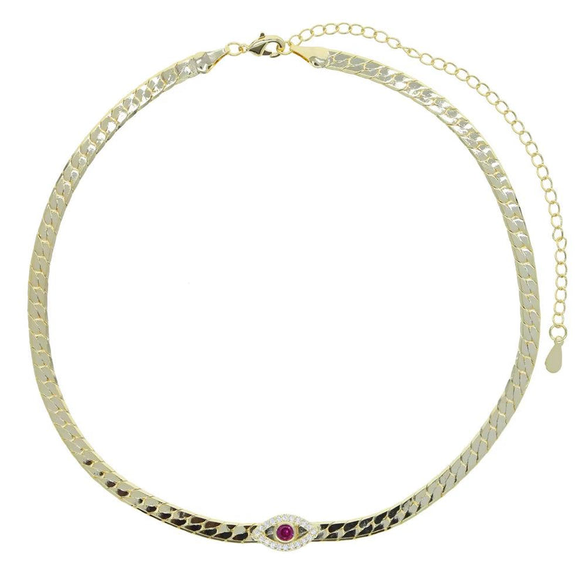 4MM Width Herringbone Chain CZ Evil Eye Charm Choker Necklace Gold Color 2023 New Design Fashion Women Jewelry