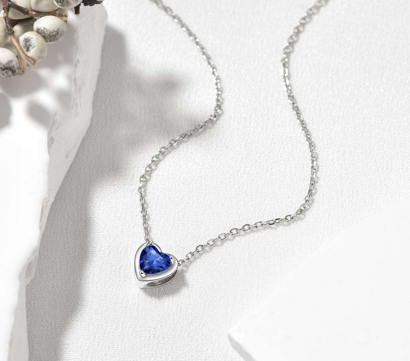 Dainty Silver Necklace Women 925 Sterling Silver Birthstone Love Heart Necklace, Birthday Valentines Gift