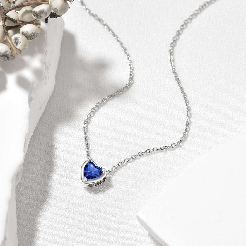 Dainty Silver Necklace Women 925 Sterling Silver Birthstone Love Heart Necklace, Birthday Valentines Gift