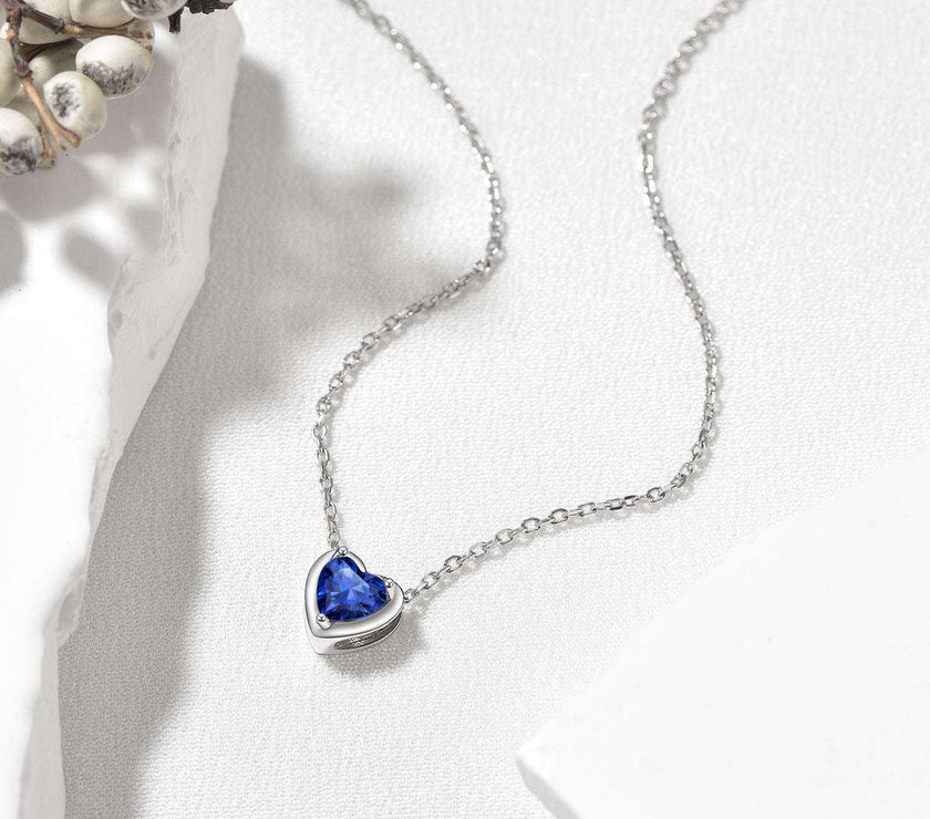 Women 925 Sterling Silver Birthstone Love Heart Necklace, Birthday Valentines Gift