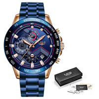 2022 New LIGE Fashion Mens Watches Stainless Steel Top Brand Luxury Sport Chronograph Quartz Withwatch for Men Relogio Masculino