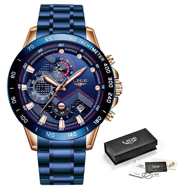 2022 New LIGE Fashion Mens Watches Stainless Steel Top Brand Luxury Sport Chronograph Quartz Withwatch for Men Relogio Masculino