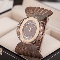 Mesh Band Women Watch Fashion Oval Gold Bracelet Alloy Quartz Watch Dress Rhinestone Women'S Wristwatches Ladies Bracelet Clock