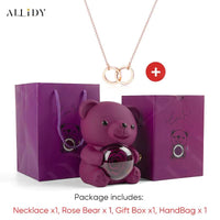 Women's Red Eternal Rose Teddy Bear with Stainless Steel Custom Names Necklace Jewelry Gifts Set for Woman Valentine'S Gift