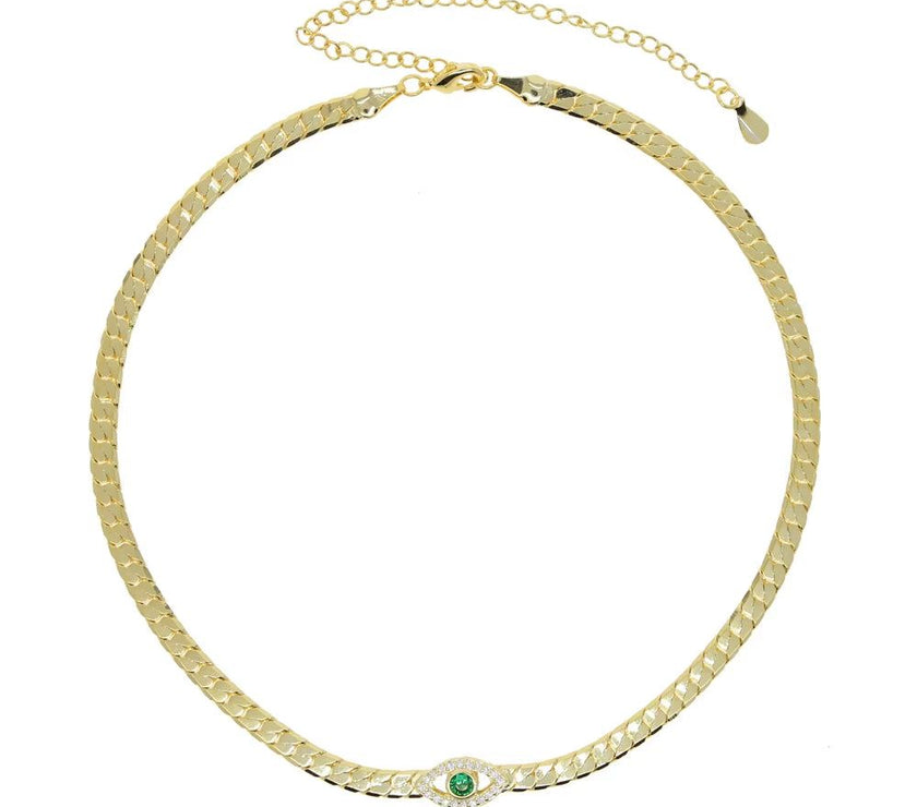 4MM Width Herringbone Chain CZ Evil Eye Charm Choker Necklace Gold Color 2023 New Design Fashion Women Jewelry