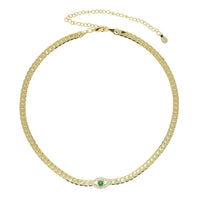 4MM Width Herringbone Chain CZ Evil Eye Charm Choker Necklace Gold Color 2023 New Design Fashion Women Jewelry