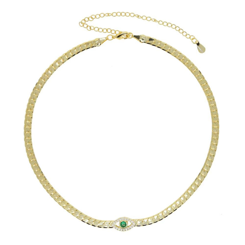 4MM Width Herringbone Chain CZ Evil Eye Charm Choker Necklace Gold Color 2023 New Design Fashion Women Jewelry