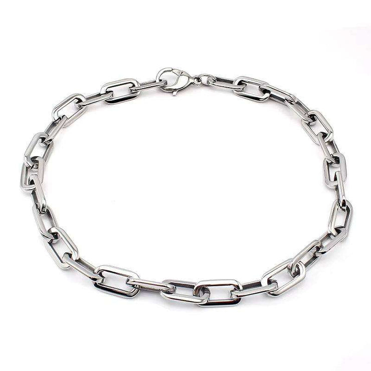 Thick Flat Rounded Rectangle Gold-Color Link Chain Necklace Men Women Stainless Steel Fashion Jewelry 1 Piece