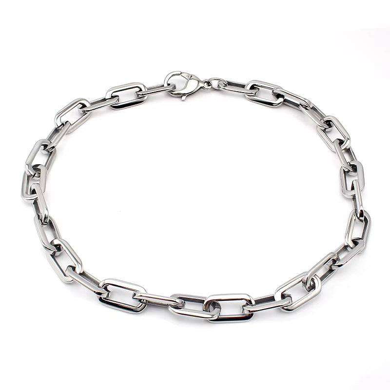 Thick Flat Rounded Rectangle Gold-Color Link Chain Necklace Men Women Stainless Steel Fashion Jewelry 1 Piece