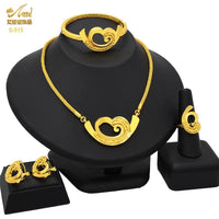 Dubai 24K Gold Color Jewelry Set for Women African Nigerian Necklace Set Earrings and Bracelets Bridal Indian Fashion