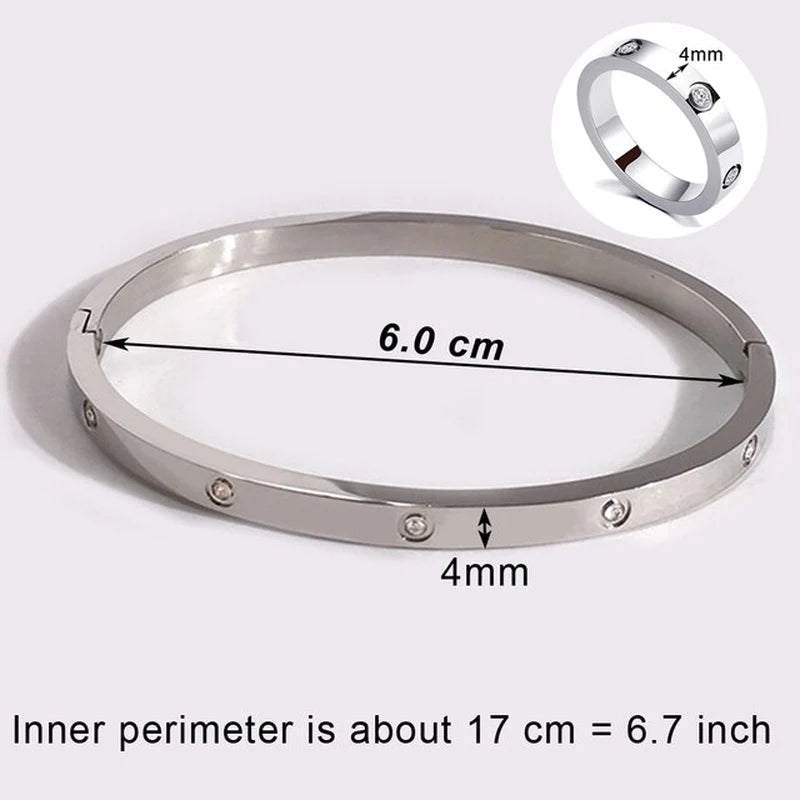 Style Luxury Bijoux Pulseira Feminina Bangle Ring Set Stainless Steel Jewelry Fit Lover Female Crystal Bracelets Rings Fashion Women