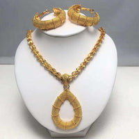 Fashion New Gold Color Wedding Jewelry Set Party Bride Women with Earrings Necklace