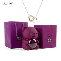 Allidy - Real Eternal Red Rose Teddy Bear Custom Name Necklace Jewelry Set Gift Box Christmas Valentine'S Birthday Wedding Gift