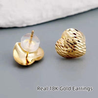 Real 18K Gold Heart Shaped Earrings Pure AU750 Irregular Earrings Simple Fashion Fine Jewelry Gift for Women