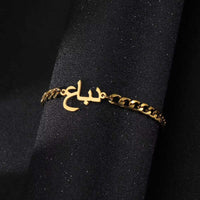 Atoztide Custom Arabic Name Bracelet Stainless Steel Charms Handchain Engraved Letter Thick 5Mmnk Chain Bangle Jewelry Gift