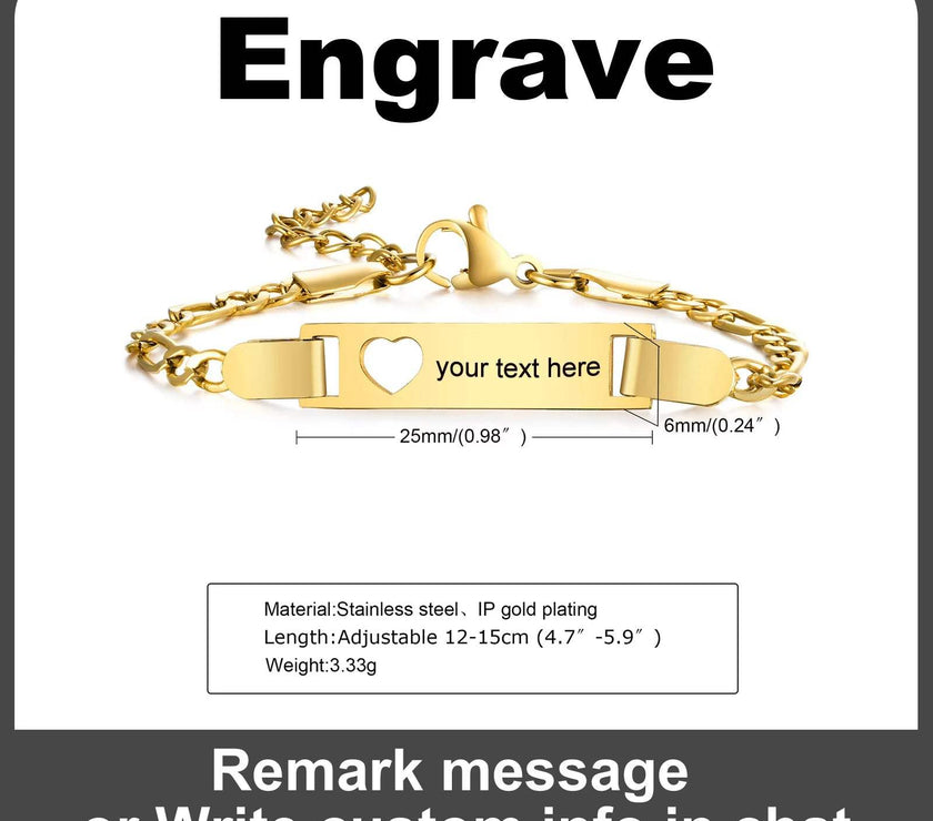Personalize Name Bracelet for Baby Boy Girl Figaro Chain Smooth Bangle Link Gold Tone No Fade Safty Jewelry 12Cm to 15Cm