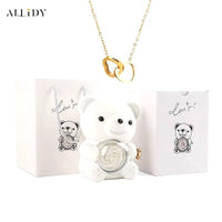 Allidy - Real Eternal Red Rose Teddy Bear Custom Name Necklace Jewelry Set Gift Box Christmas Valentine'S Birthday Wedding Gift