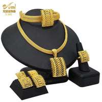 Dubai 24K Gold Color Jewelry Set for Women African Nigerian Necklace Set Earrings and Bracelets Bridal Indian Fashion